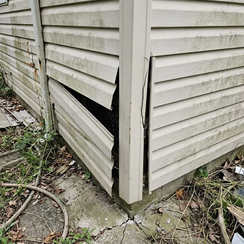 Damaged vinyl corner post on a house