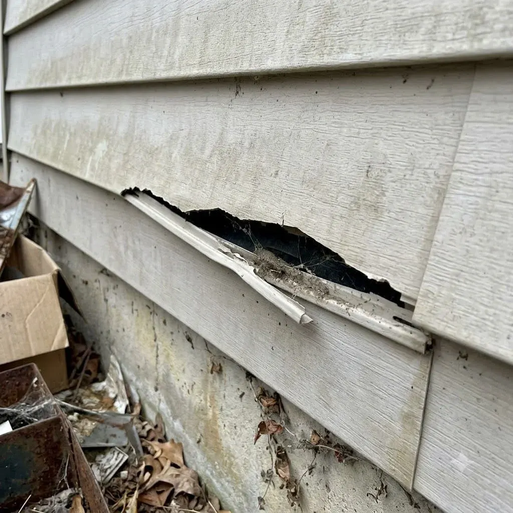 Corner post and trim being checked on a vinyl-sided wall